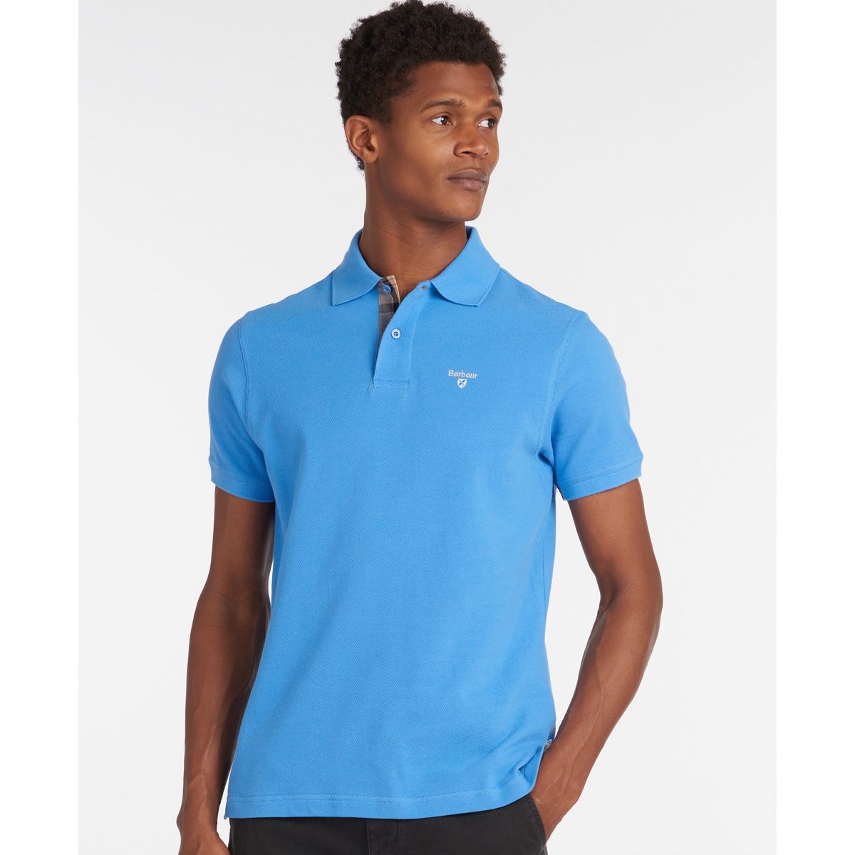 Barbour Tartan Pique Men's Polo Shirt | Delft Blue